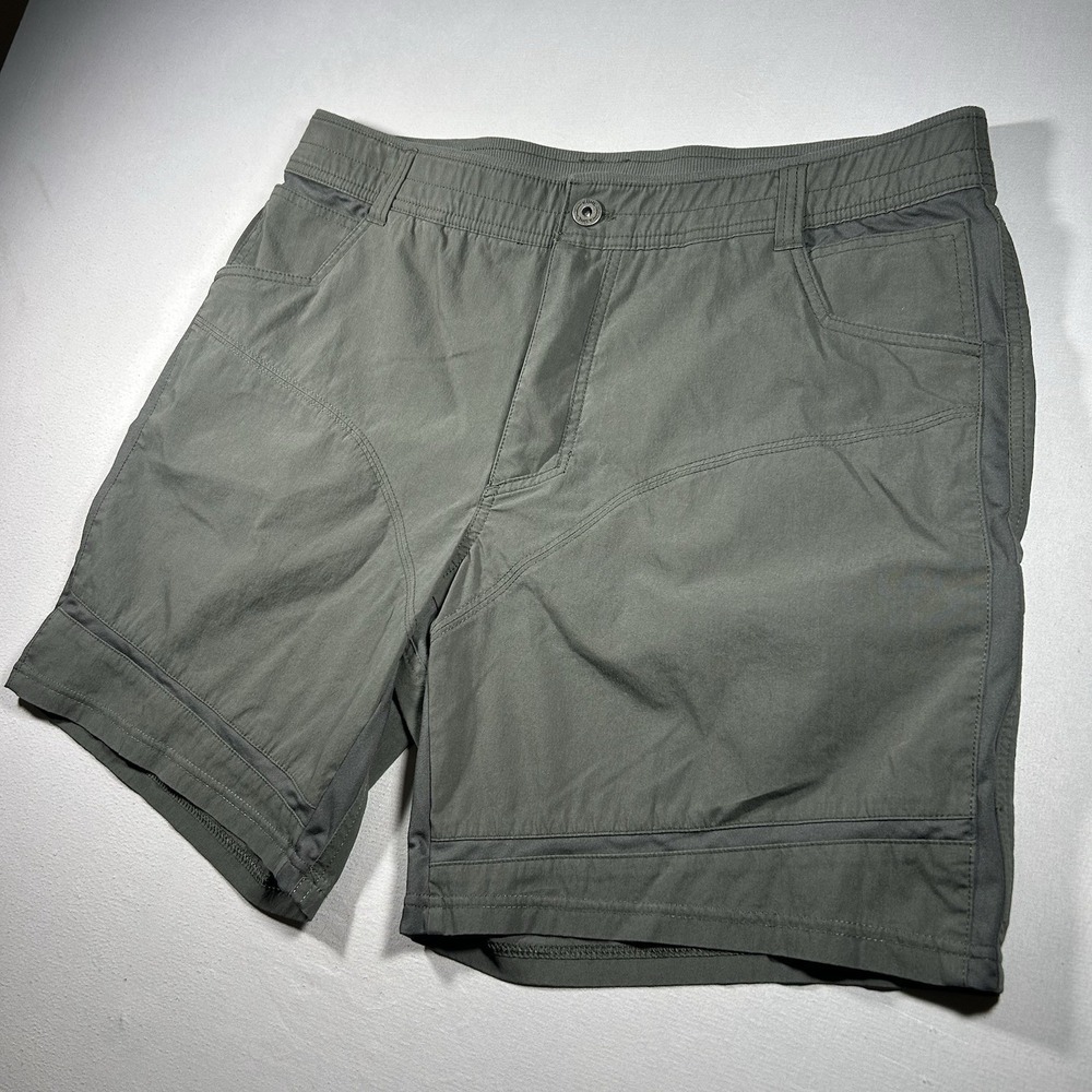 Kuhl Free Radikl Shorts Mens 38 Olive Green Hiking Stretch Rib Elastic Waist 8"
